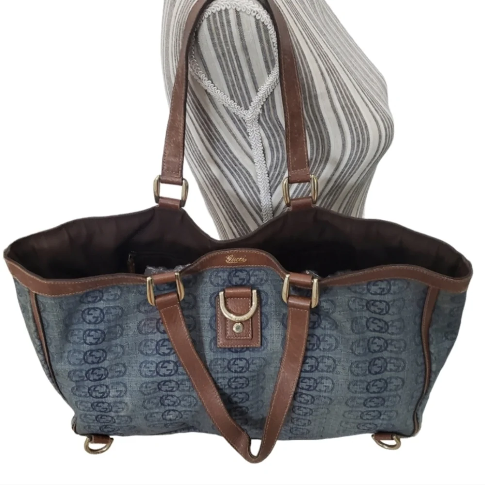 Gucci RARE Denim Abbey Blue and Brown Tote Bag - Picture 6 of 17